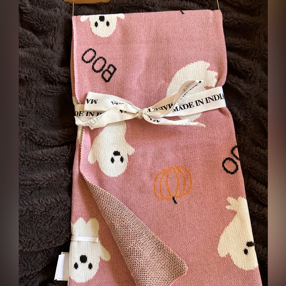 Made in India pink ghost Halloween baby blanket